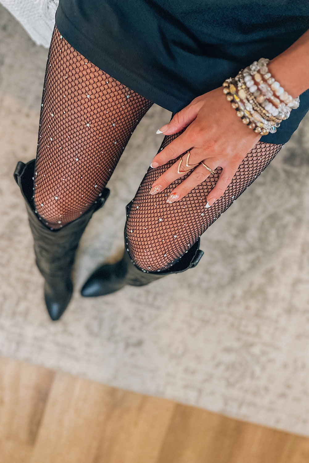 Black Sexy Rhinestone Fishnet Pantyhose - Bellisima Clothing Collective