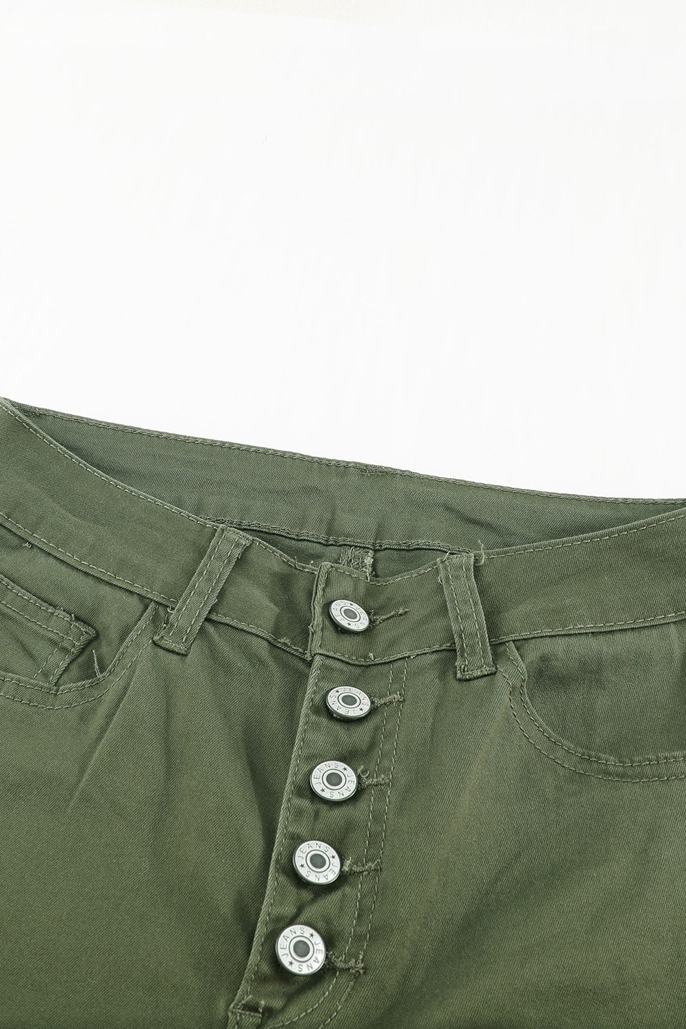 Green Frayed Raw Hem High Waist Denim Jeans - Bellisima Clothing Collective