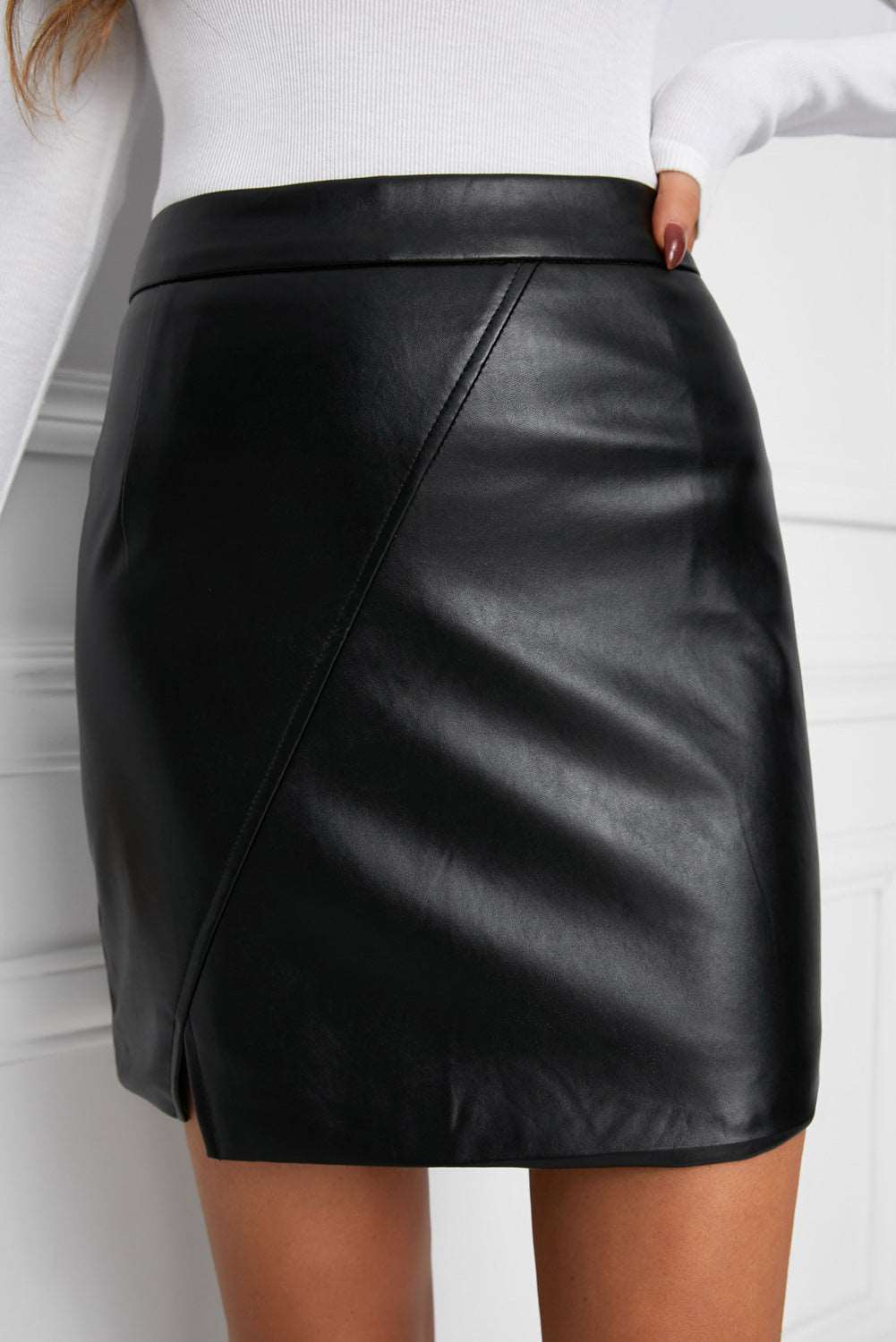 Black Back Zipper High Waisted Faux Leather Mini Skirt - Bellisima Clothing Collective