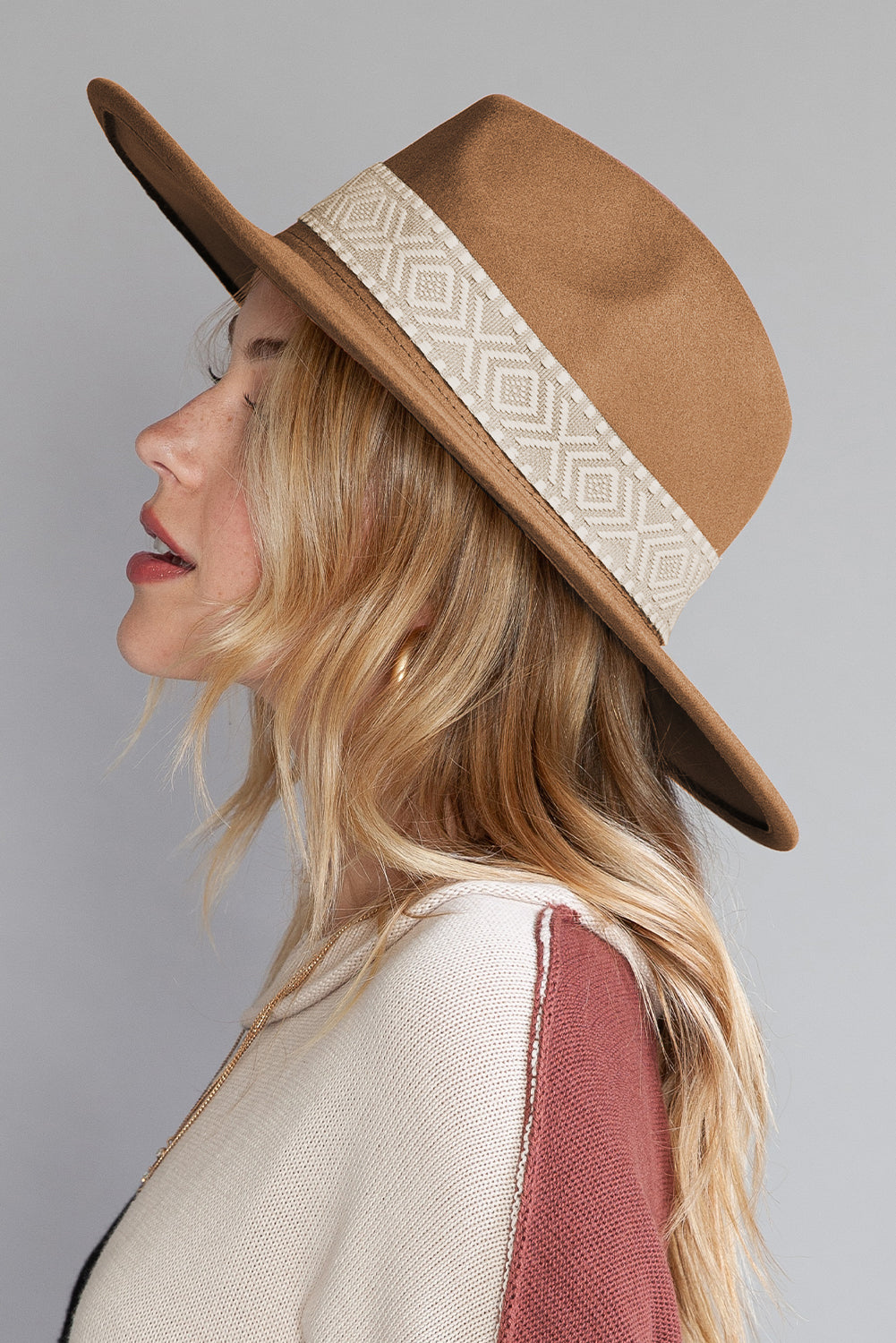 Brown Western Patchwork Flat Brim Cowboy Woven Hat - Bellisima Clothing Collective