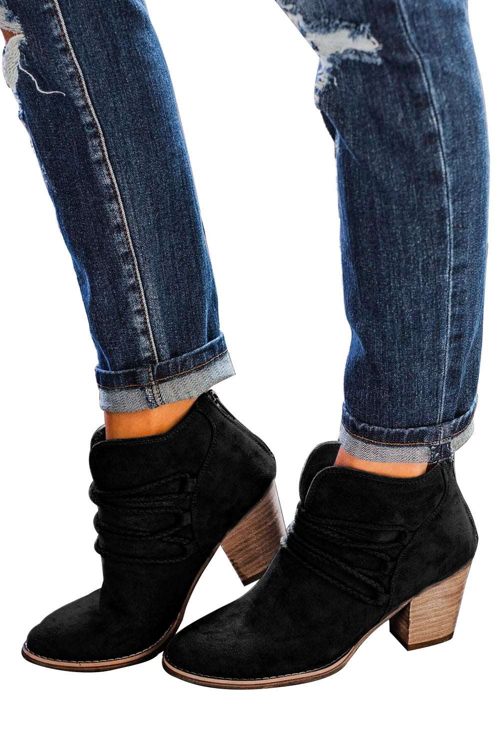 Black Criss Cross Slip On Point Toe Heeled Boots - Bellisima Clothing Collective