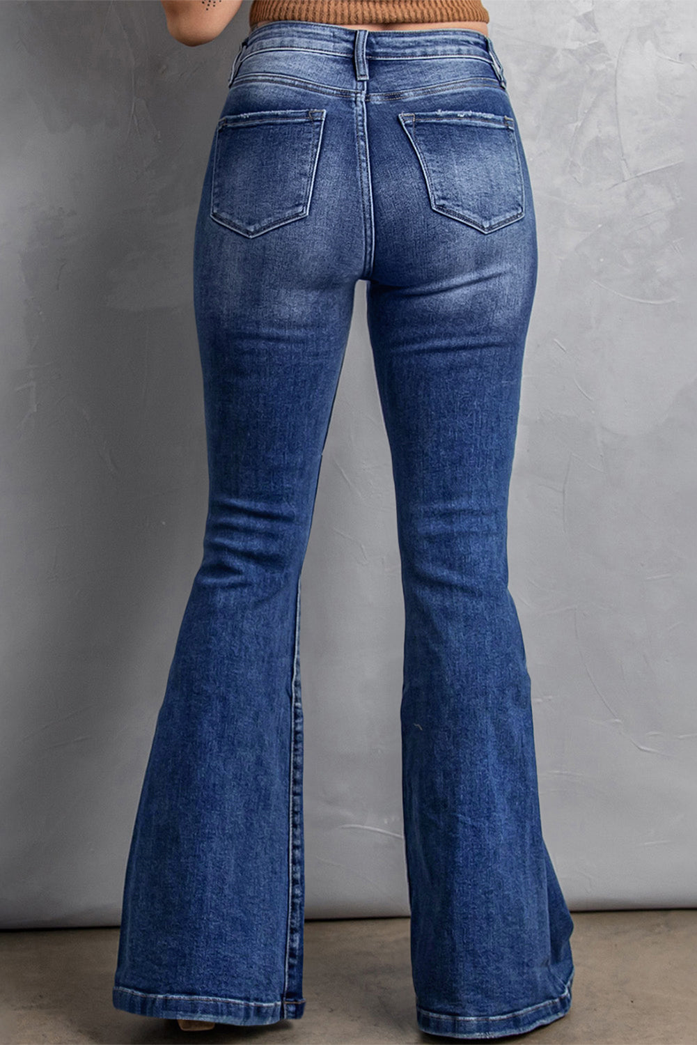 Dark Blue Plus Size Stitching Washed Flare Jeans - Bellisima Clothing Collective