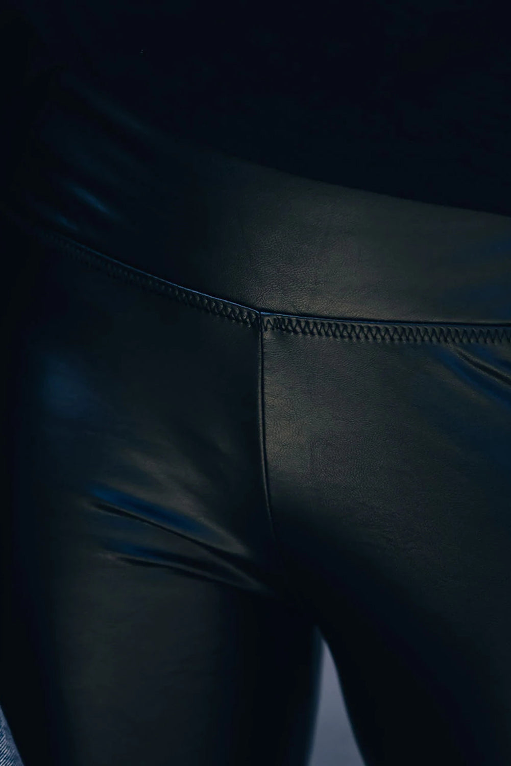 Black Faux Leather Casual High Waisted Leggings - Bellisima Clothing Collective