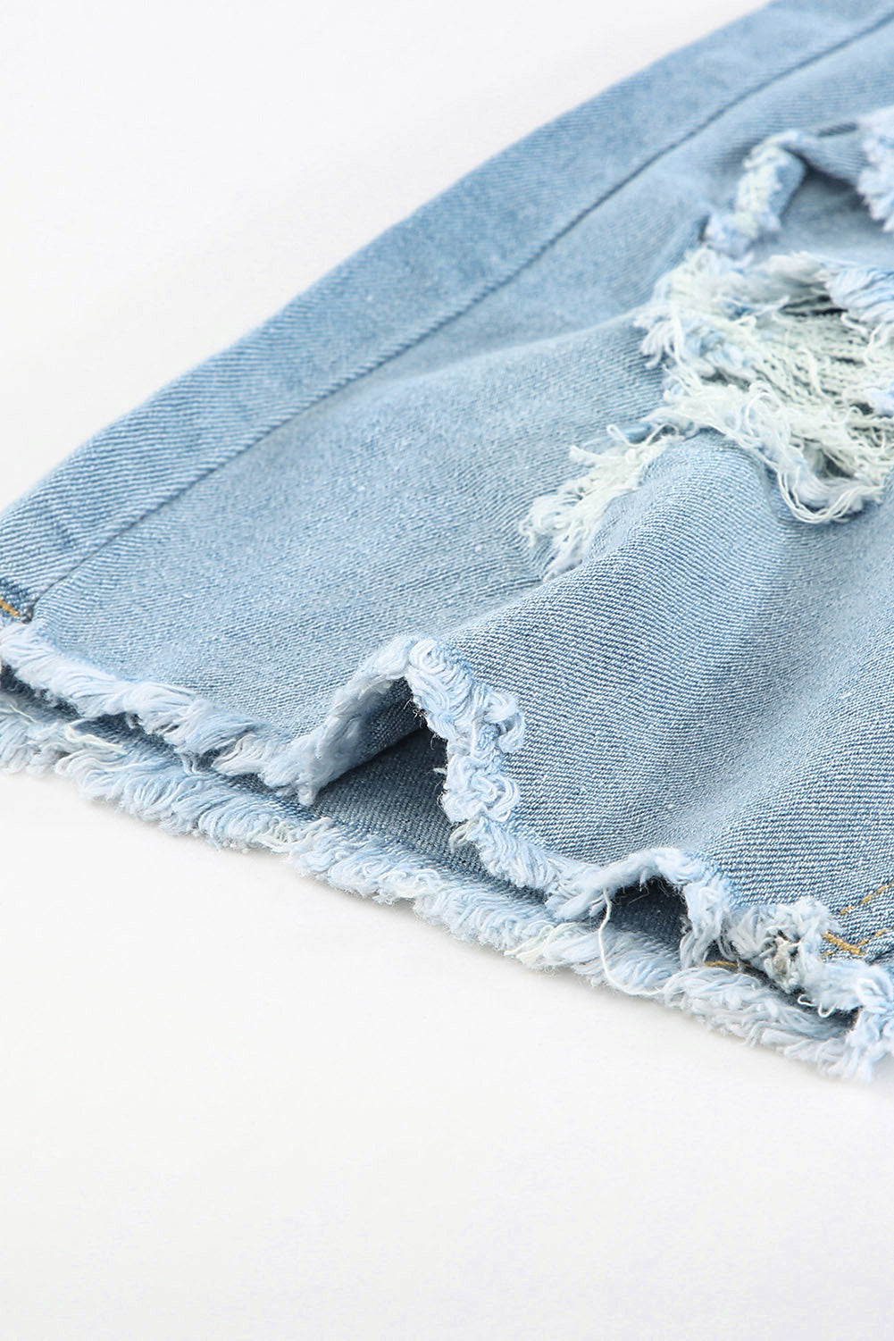 Light Blue Distressed Ripped Denim Bermuda Shorts - Bellisima Clothing Collective