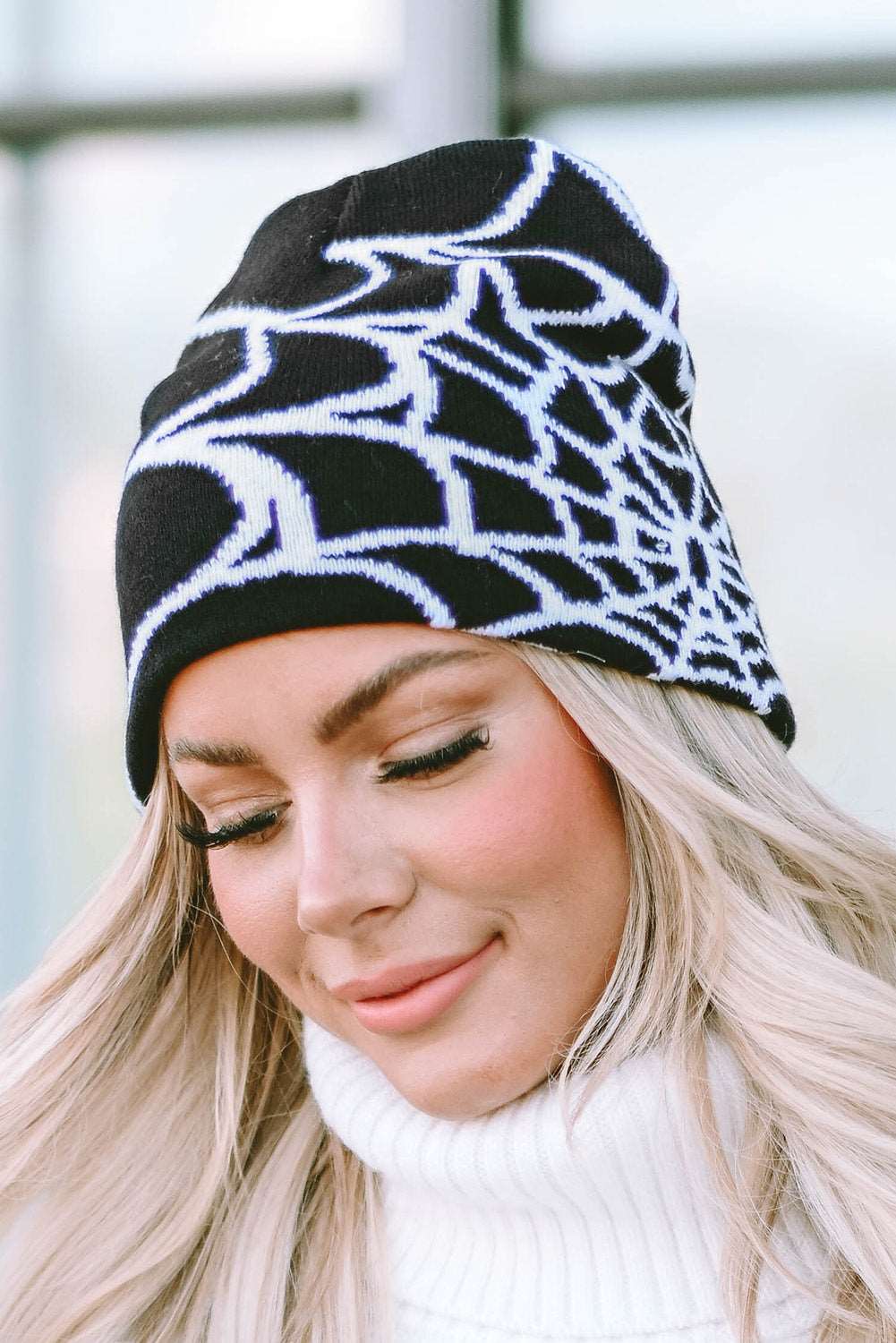 Black Spider Web Pattern Woolen Hat - Bellisima Clothing Collective