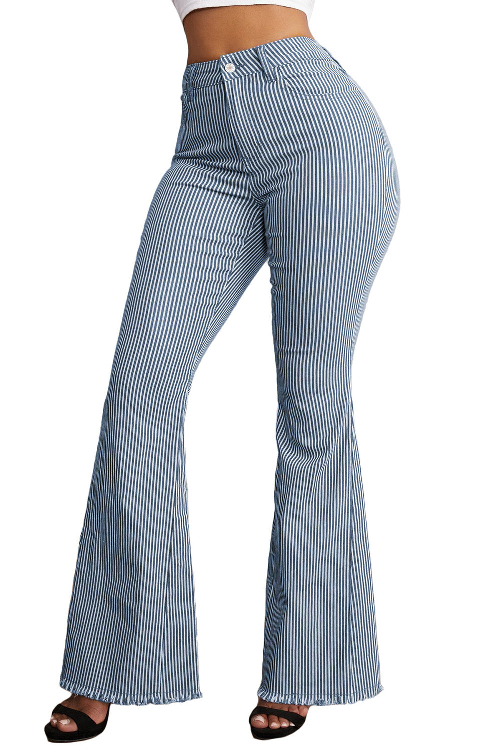 Light Blue Striped Mid Rise Bell Bottoms - Bellisima Clothing Collective