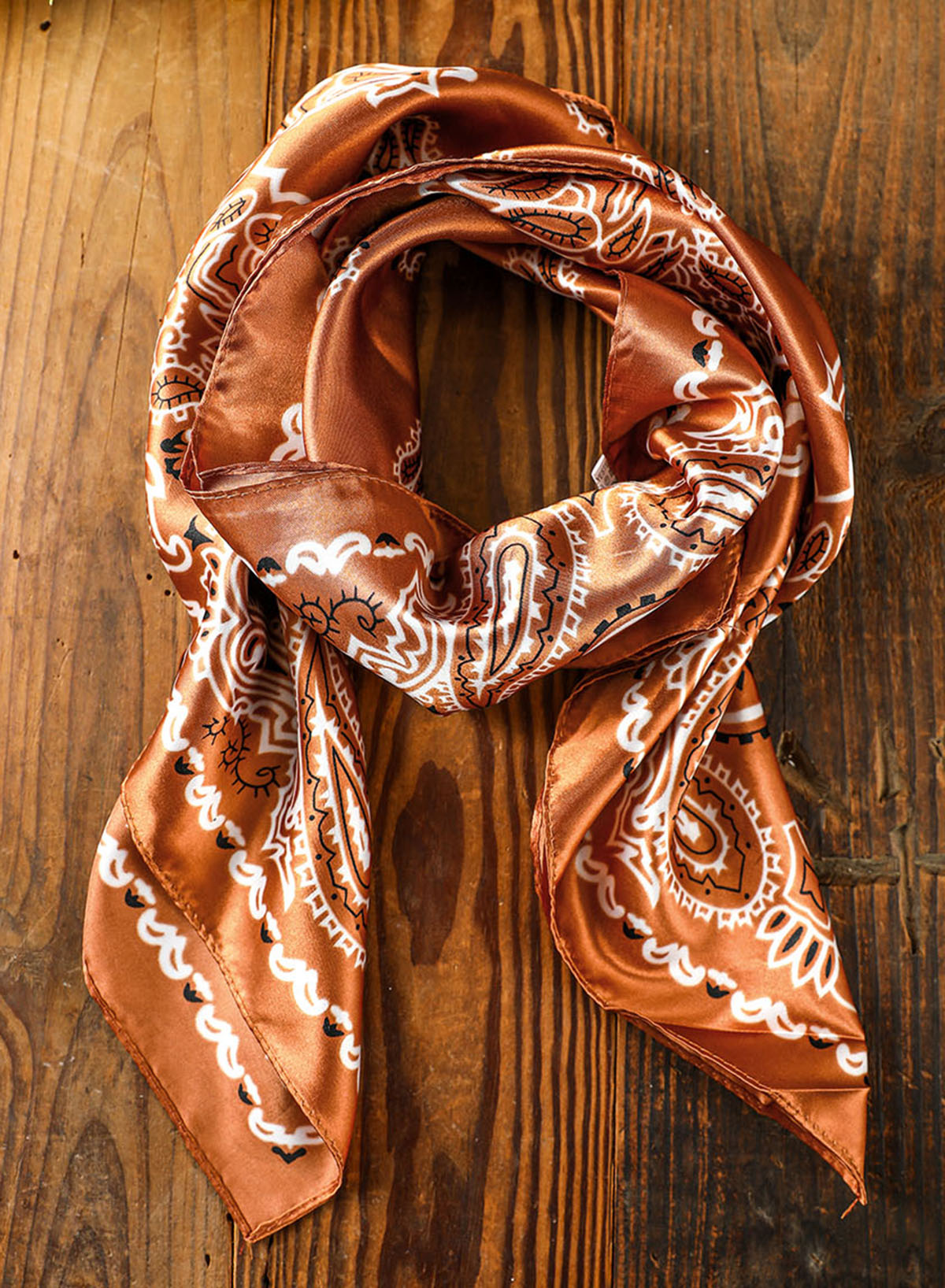 Gold Flame Vintage Satin Flower Print Square Scarf - Bellisima Clothing Collective