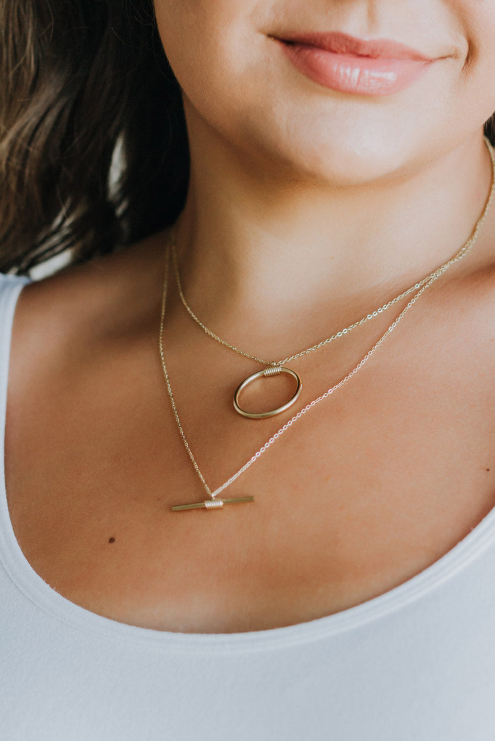 Gold Circle and Bar Double Layered Necklace - Bellisima Clothing Collective