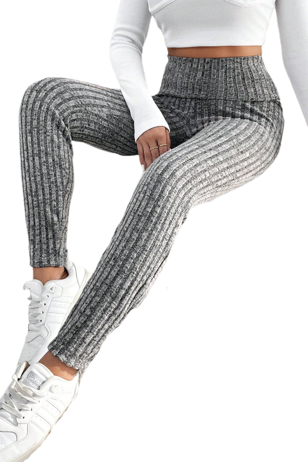 Black Wide Waistband Ribbed Textured Knit Leggings - Bellisima Clothing Collective