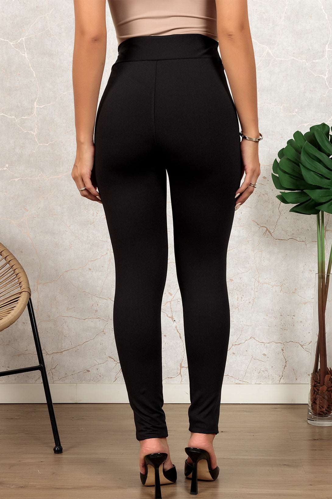 Black Leather Panel Patchwork High Waist Leggings - Bellisima Clothing Collective