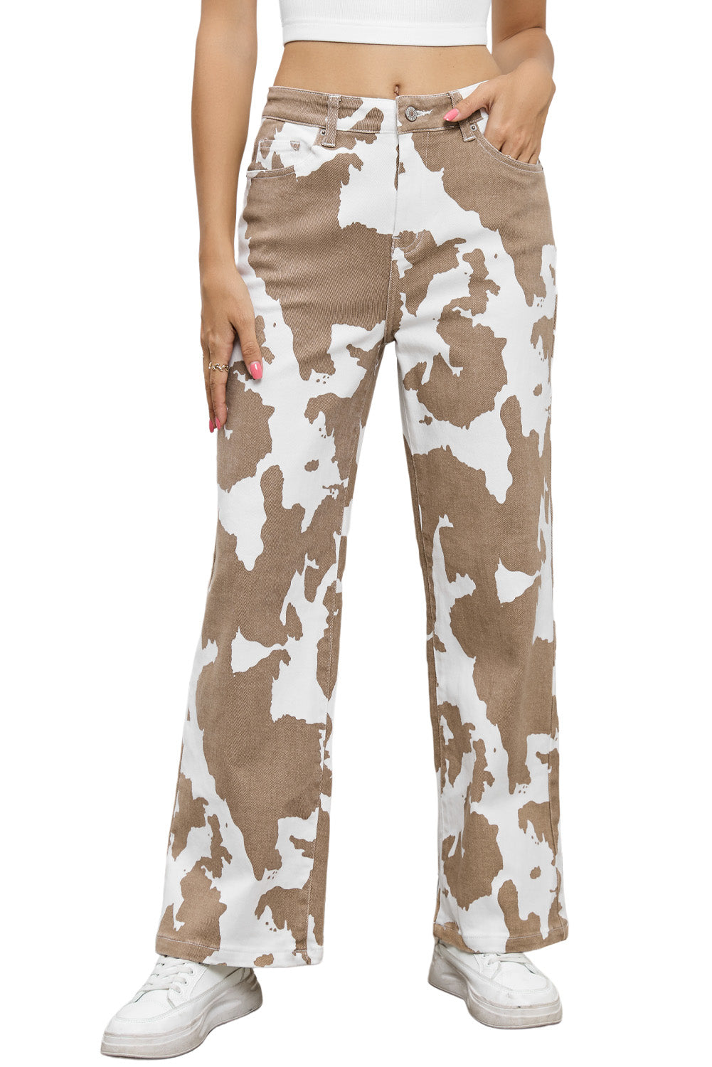 Khaki Casual Animal Printed Pocketed Jeans - Bellisima Clothing Collective