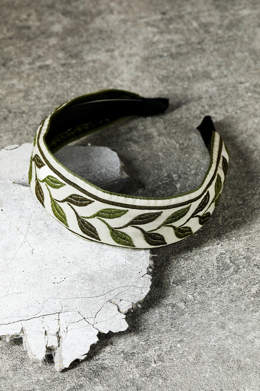 Grass Green Leafy Embroidered Wide Headband - Bellisima Clothing Collective