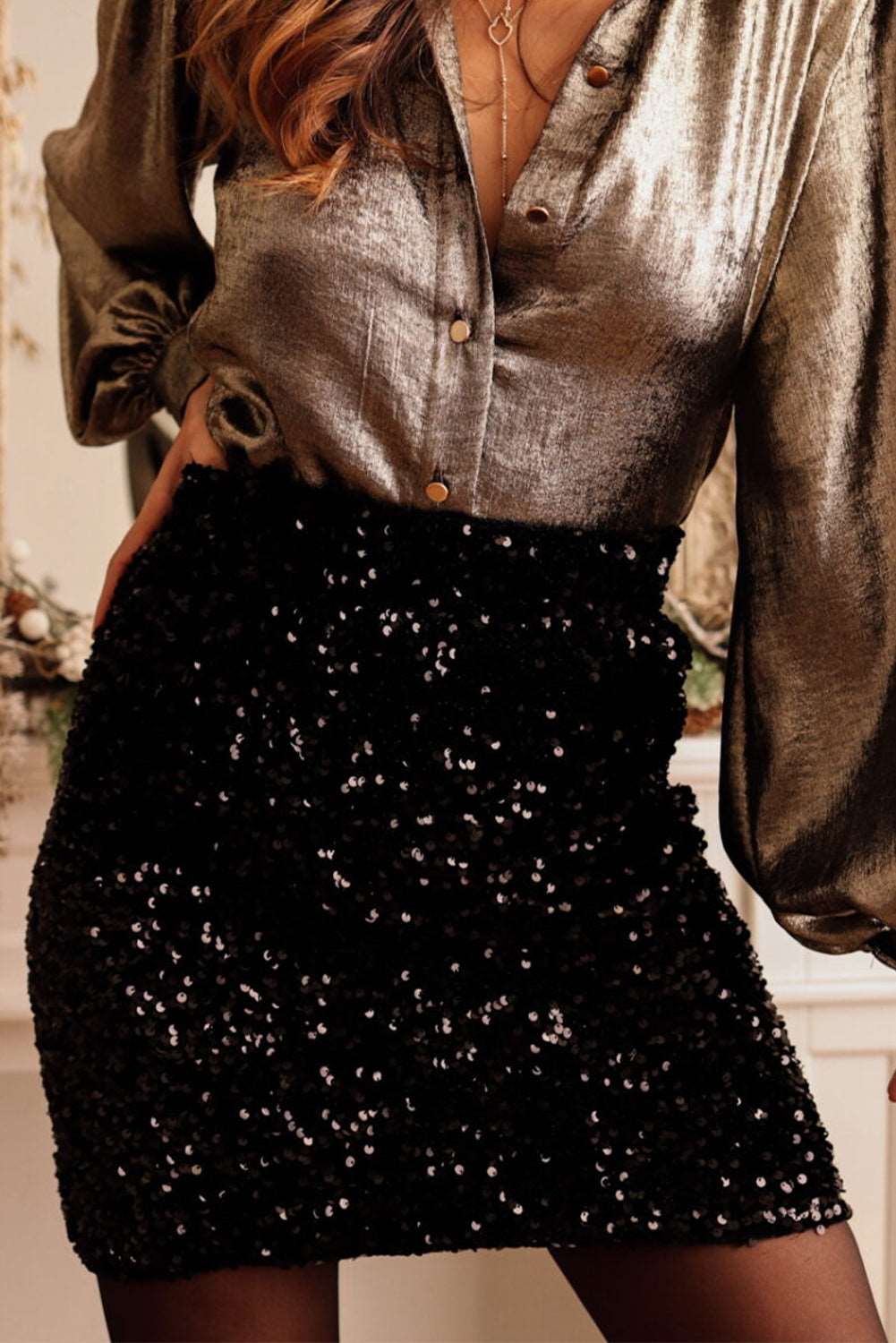 Black Party Sequin Bodycon Mini Skirt - Bellisima Clothing Collective