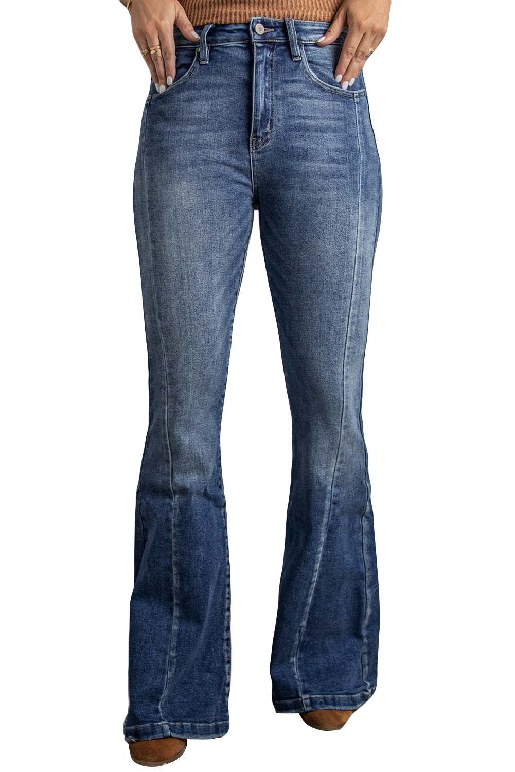 Blue Casual Pockets Chic High Waist Flare Jeans - Bellisima Clothing Collective