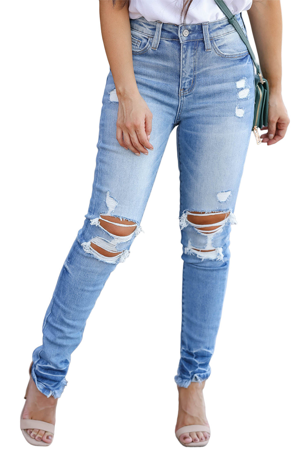 Light Blue Vintage Distressed Ripped Skinny Jeans - Bellisima Clothing Collective