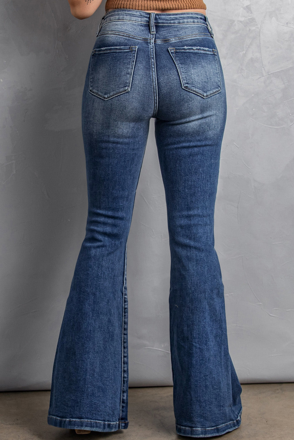 Blue Casual Pockets Chic High Waist Flare Jeans - Bellisima Clothing Collective