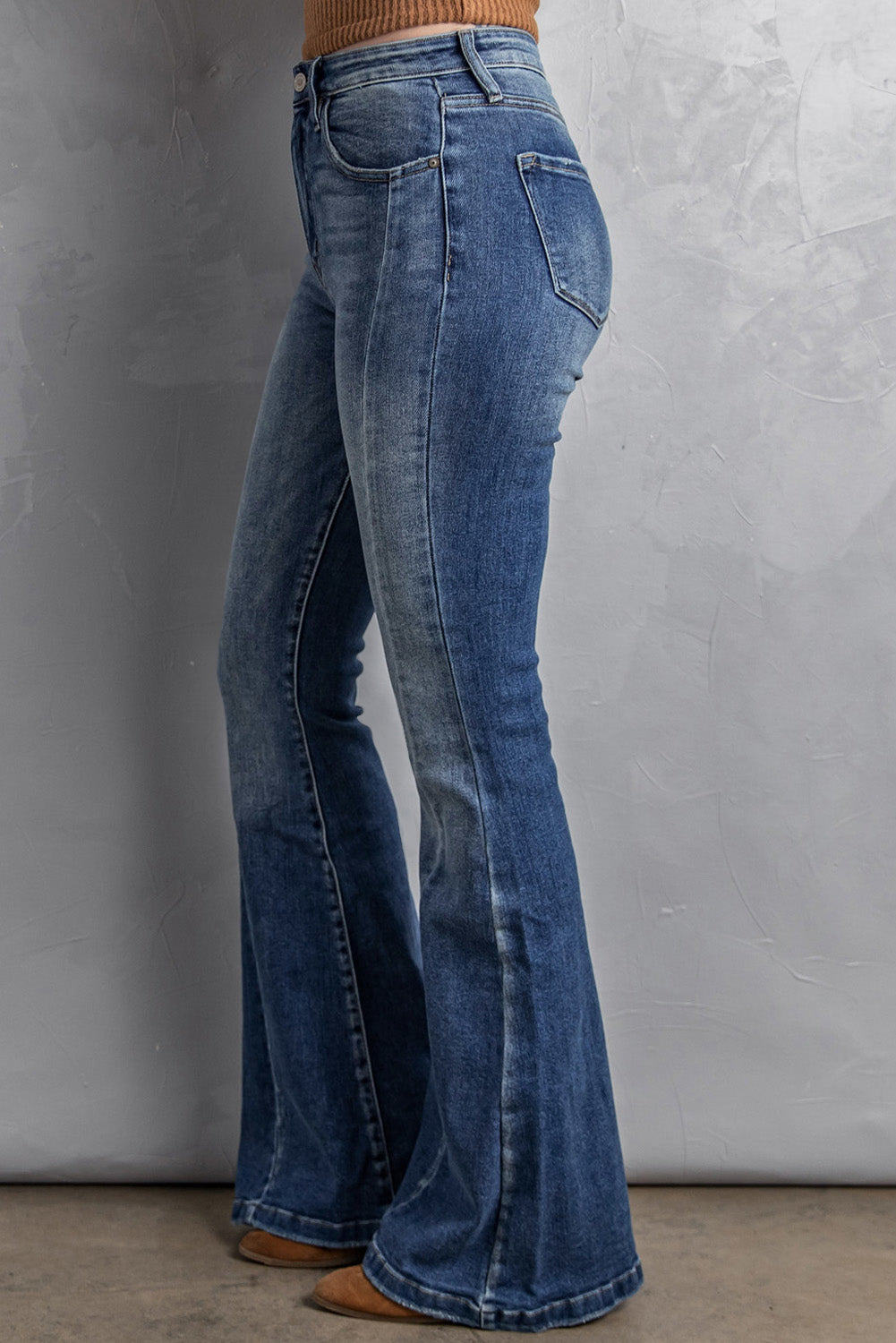 Blue Casual Pockets Chic High Waist Flare Jeans - Bellisima Clothing Collective