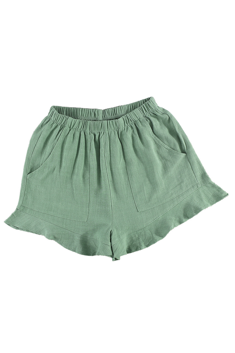 Khaki Casual Pocketed Ruffle High Waist Shorts - Bellisima Clothing Collective