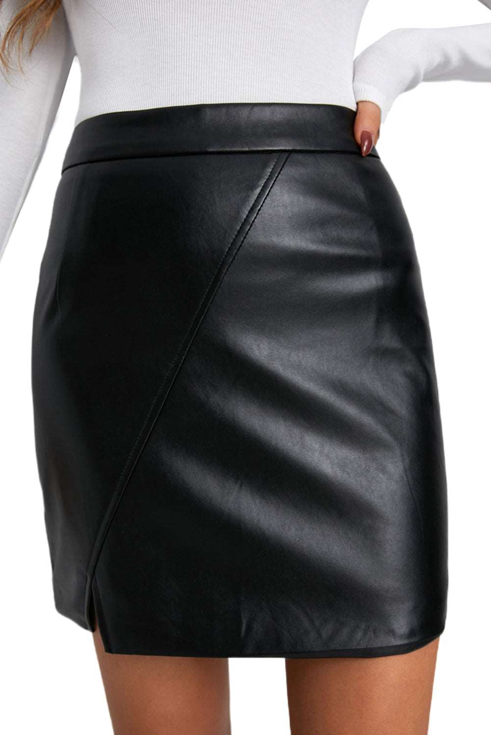 Black Back Zipper High Waisted Faux Leather Mini Skirt - Bellisima Clothing Collective