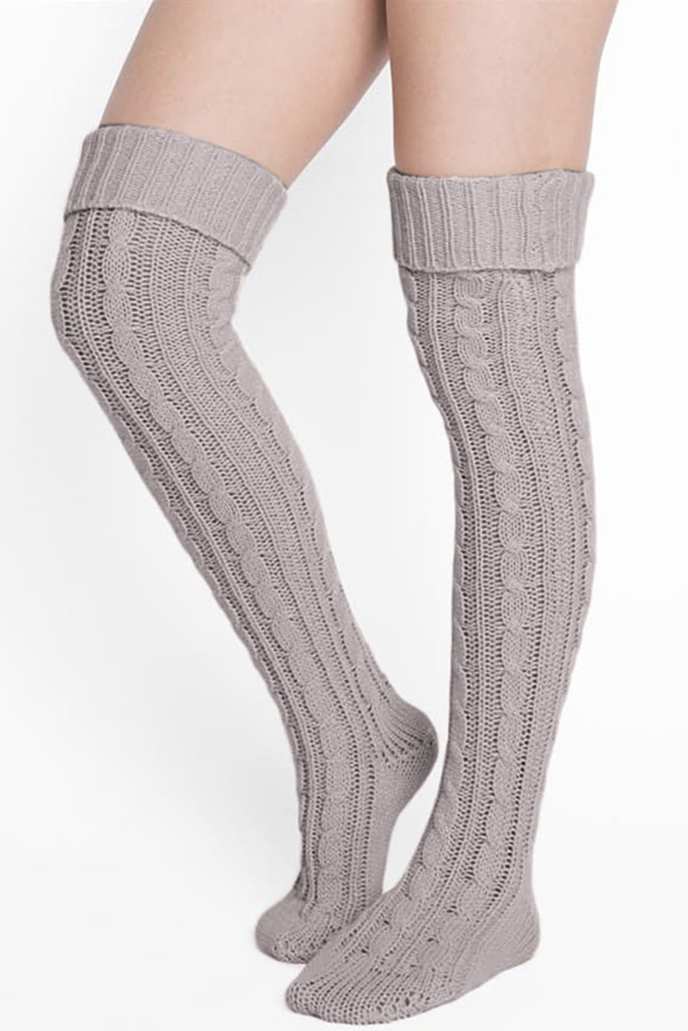 Medium Grey Cable Knit Thigh High Socks - Bellisima Clothing Collective