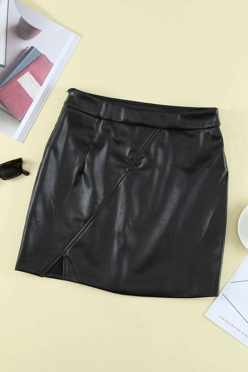 Black Back Zipper High Waisted Faux Leather Mini Skirt - Bellisima Clothing Collective