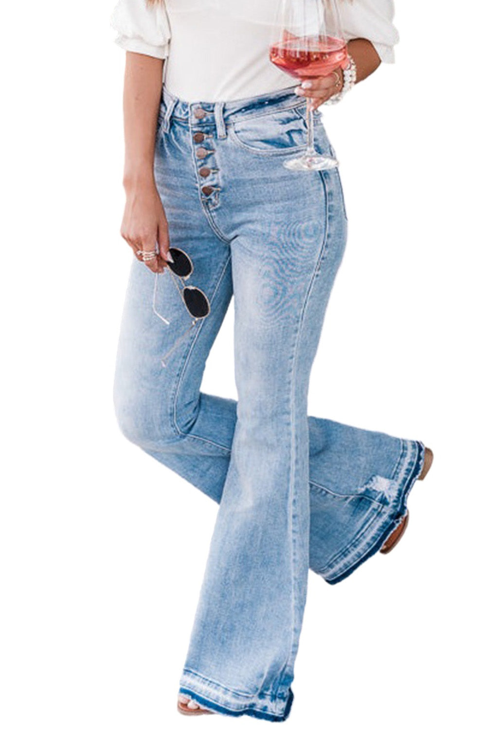 Blue Light Wash High Waisted Bell Bottom Jeans - Bellisima Clothing Collective