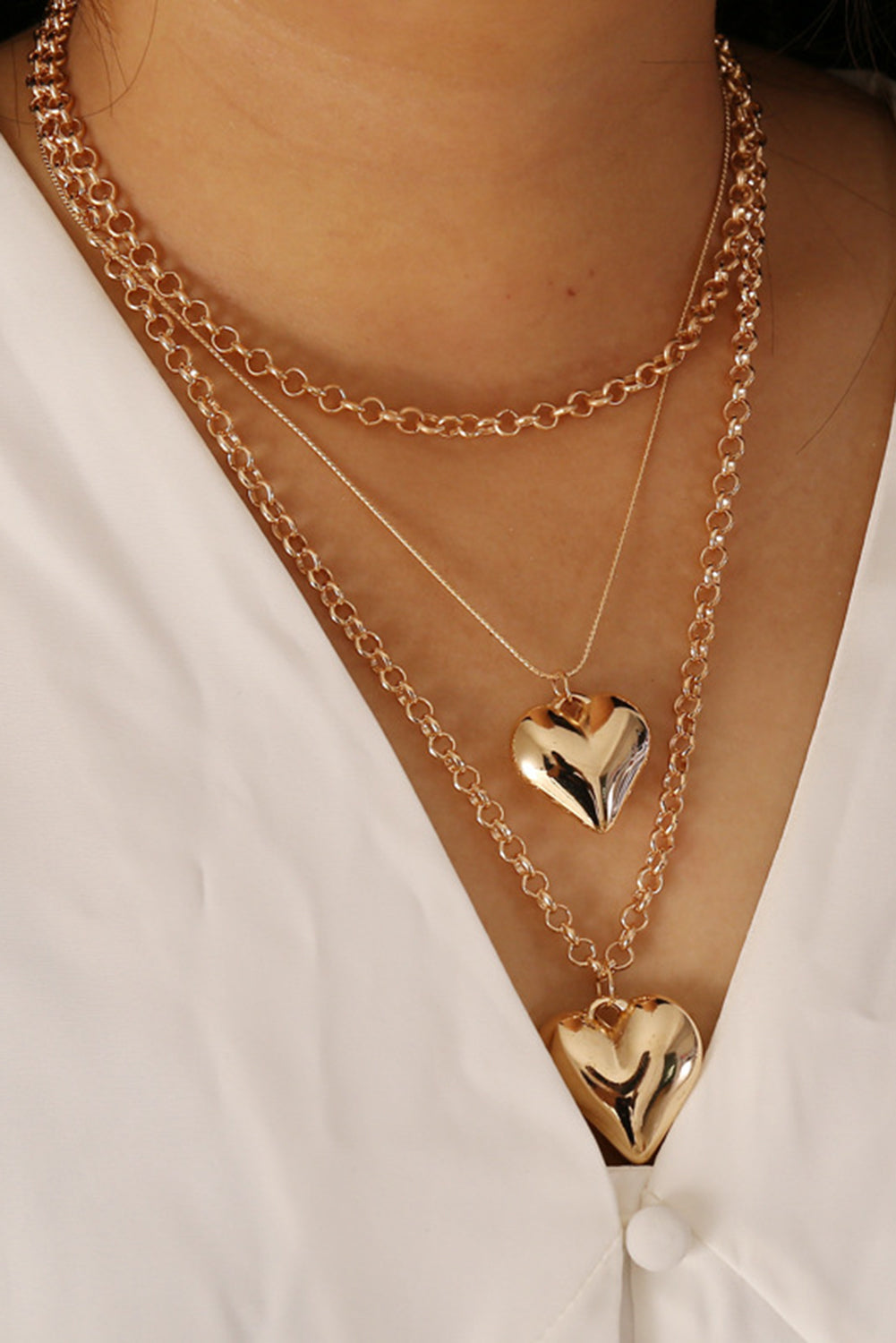 Gold Valentine Multi Layer Heart Shape Pendant Necklace - Bellisima Clothing Collective