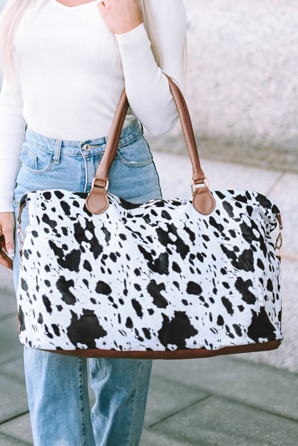 White Animal Spots Printed Leather Tote Bag - Bellisima Clothing Collective