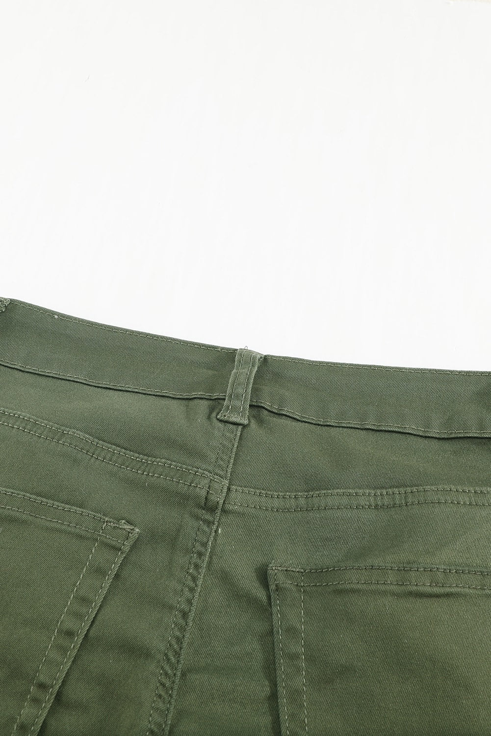 Green Frayed Raw Hem High Waist Denim Jeans - Bellisima Clothing Collective