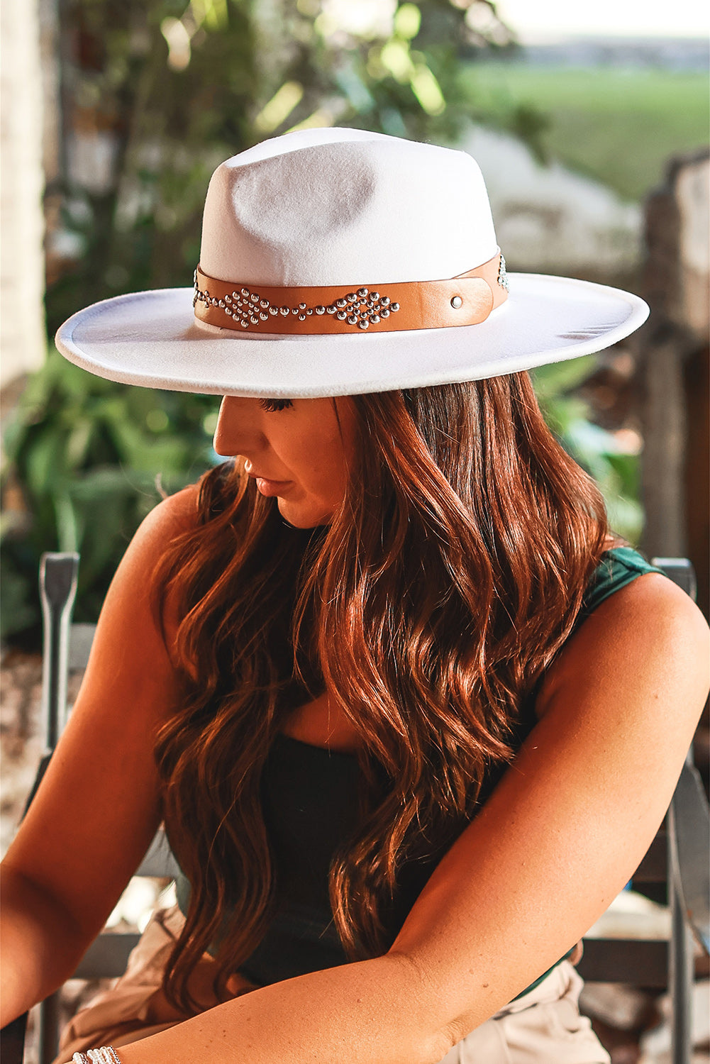 White Studded Detail Wide Brim Panama Hat - Bellisima Clothing Collective