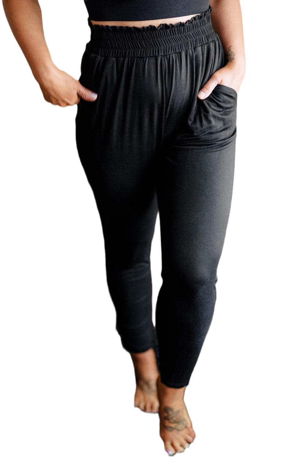 Black Plus Size Smocked High Waist Pocketed Soft Pants - Bellisima Clothing Collective