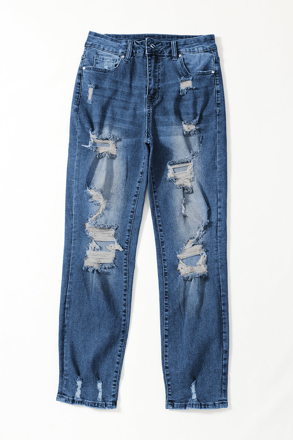 Blue Vintage Distressed Boyfriend Ripped Jeans - Bellisima Clothing Collective