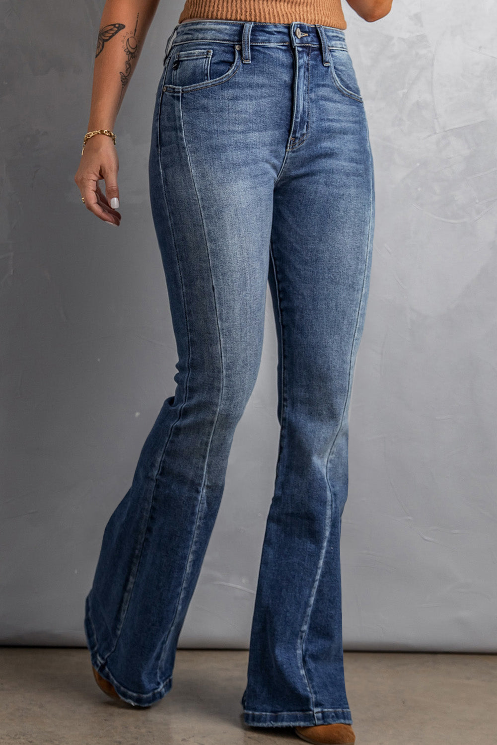 Blue Casual Pockets Chic High Waist Flare Jeans - Bellisima Clothing Collective