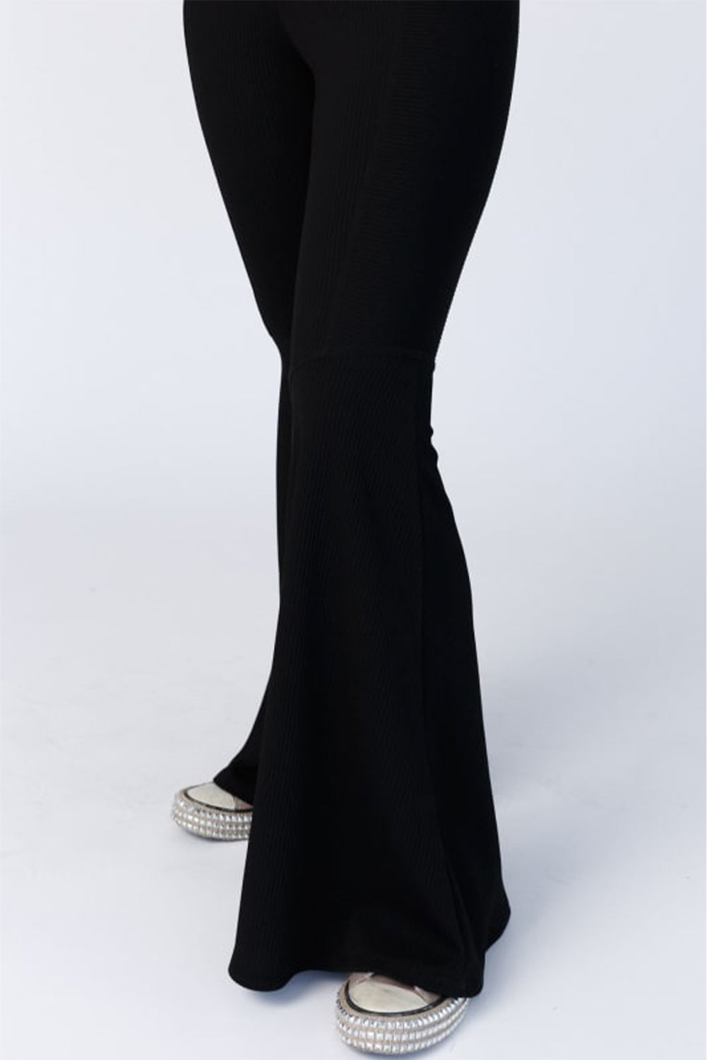 Black High Waist Ribbed Flare Leg Pants - Bellisima Clothing Collective