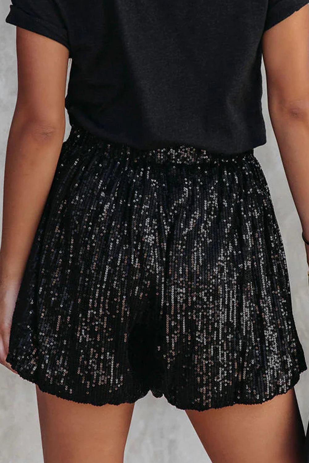 Black Sequin Straight Leg High Waist Casual Shorts - Bellisima Clothing Collective