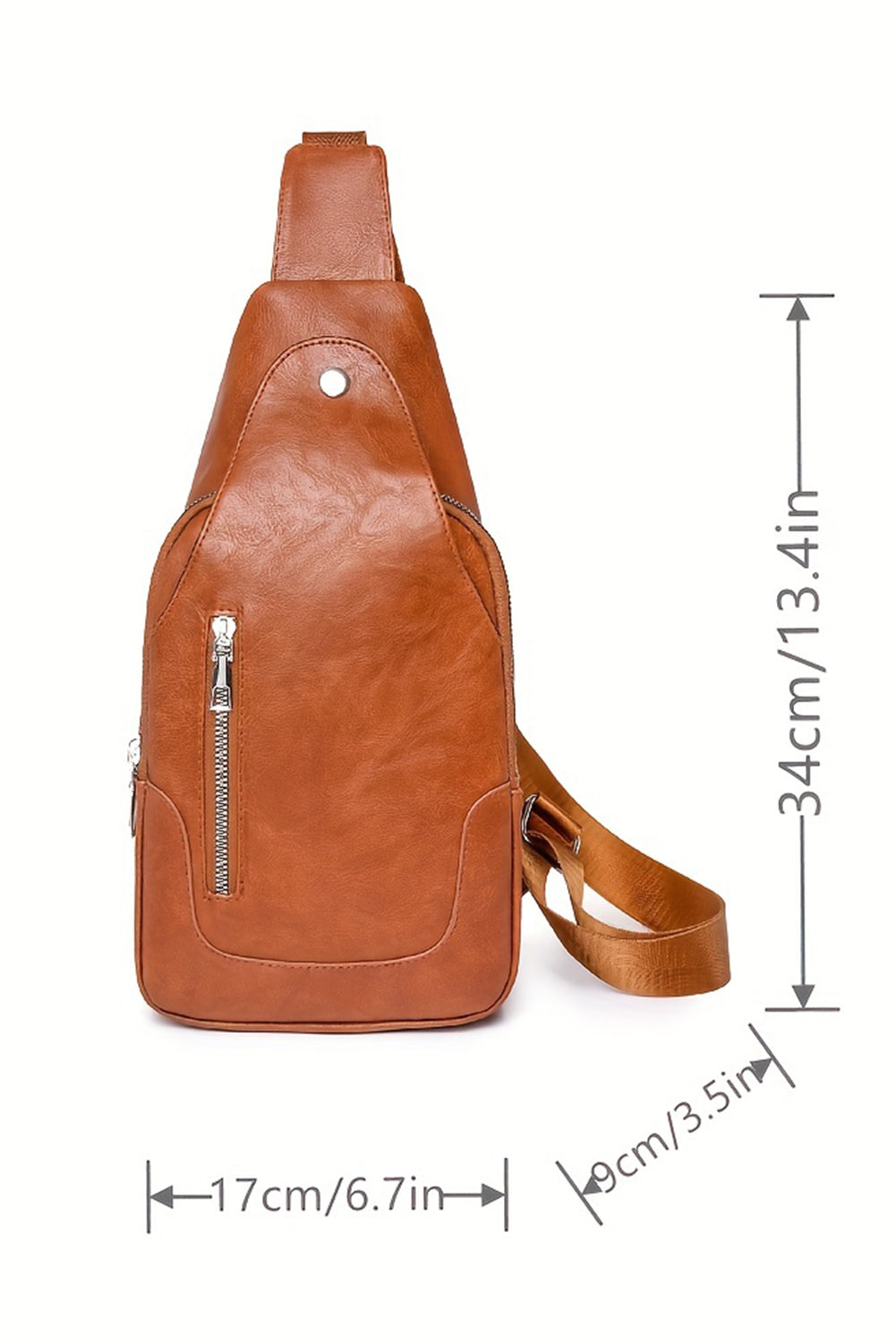 Chestnut Adjustable Straps Zipped Vegan Leather Sling Bag - Bellisima Clothing Collective