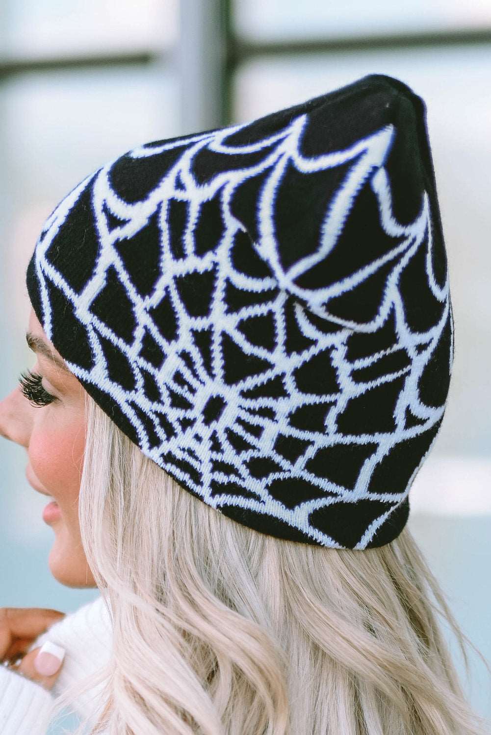 Black Spider Web Pattern Woolen Hat - Bellisima Clothing Collective