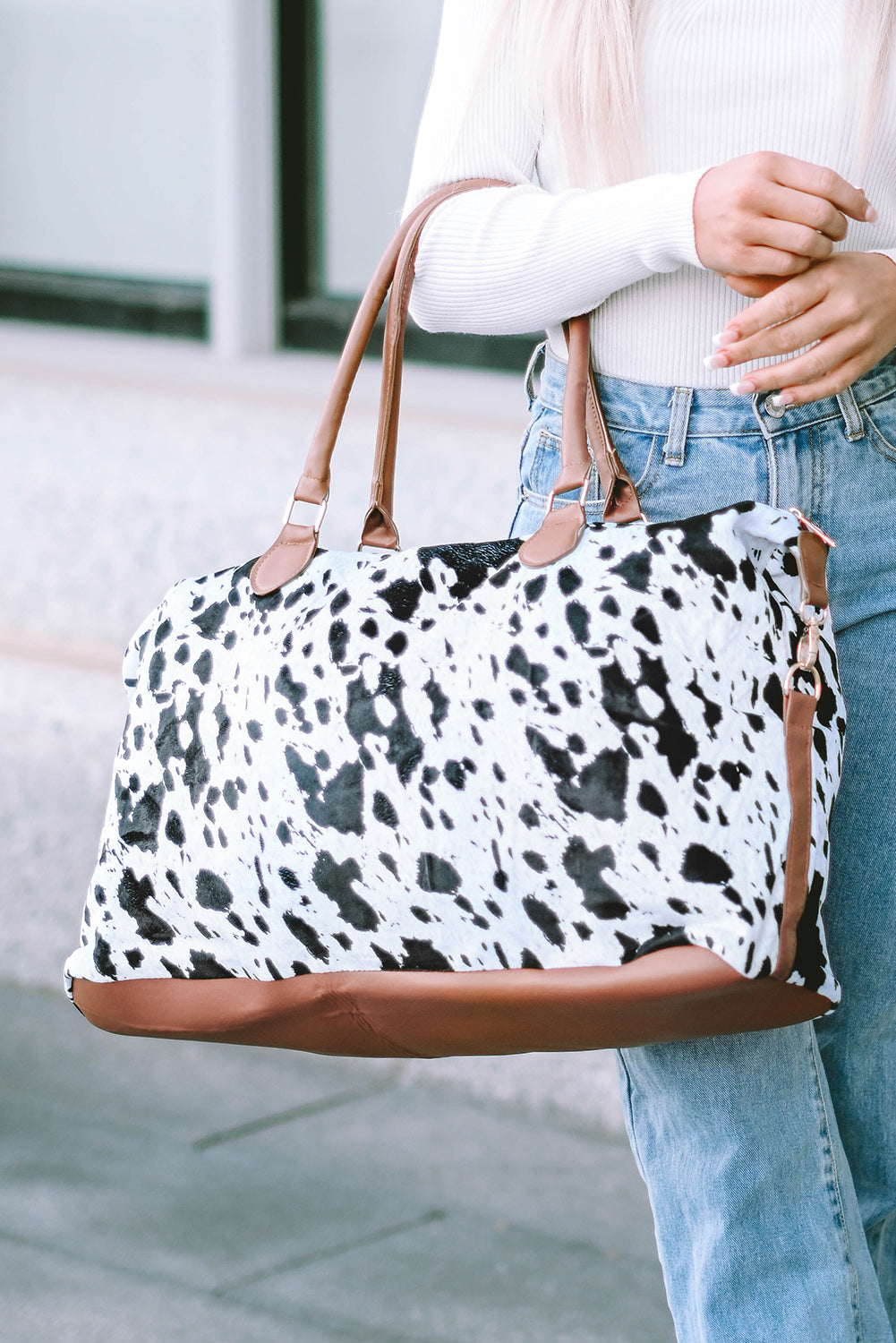 White Animal Spots Printed Leather Tote Bag - Bellisima Clothing Collective