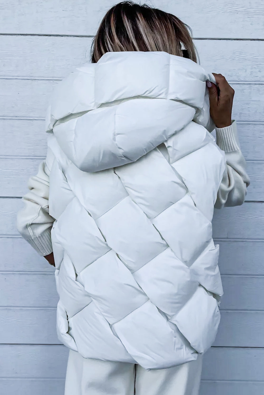 White Quilted Zipper Front Thermal Hooded Vest Coat - Bellisima Clothing Collective
