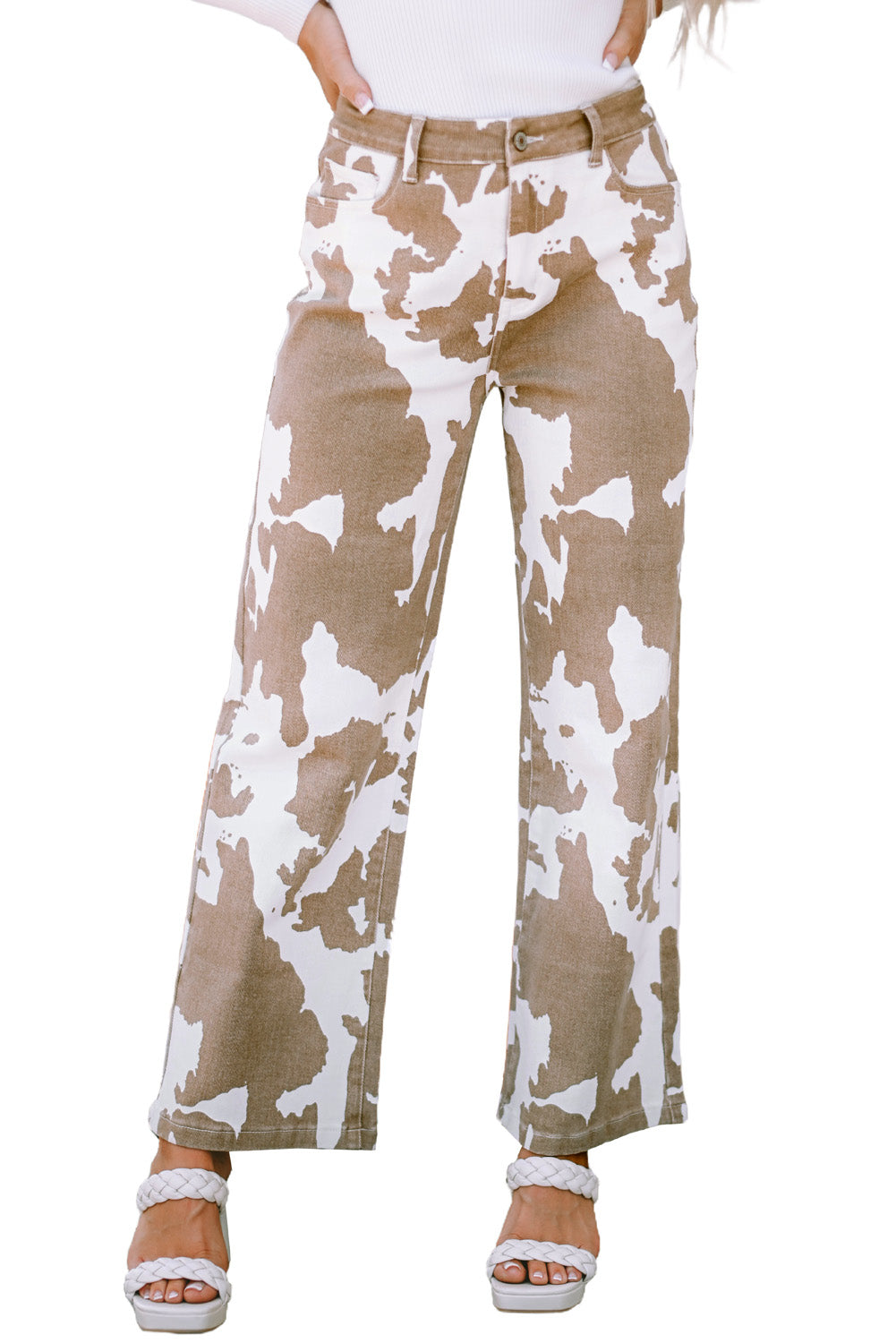 Khaki Casual Animal Printed Pocketed Jeans - Bellisima Clothing Collective