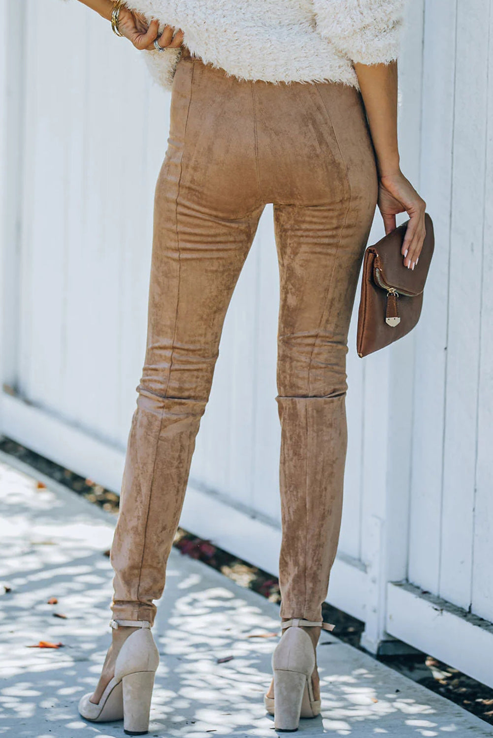 Camel Plus Size High Rise Faux Suede Skinny Pants - Bellisima Clothing Collective