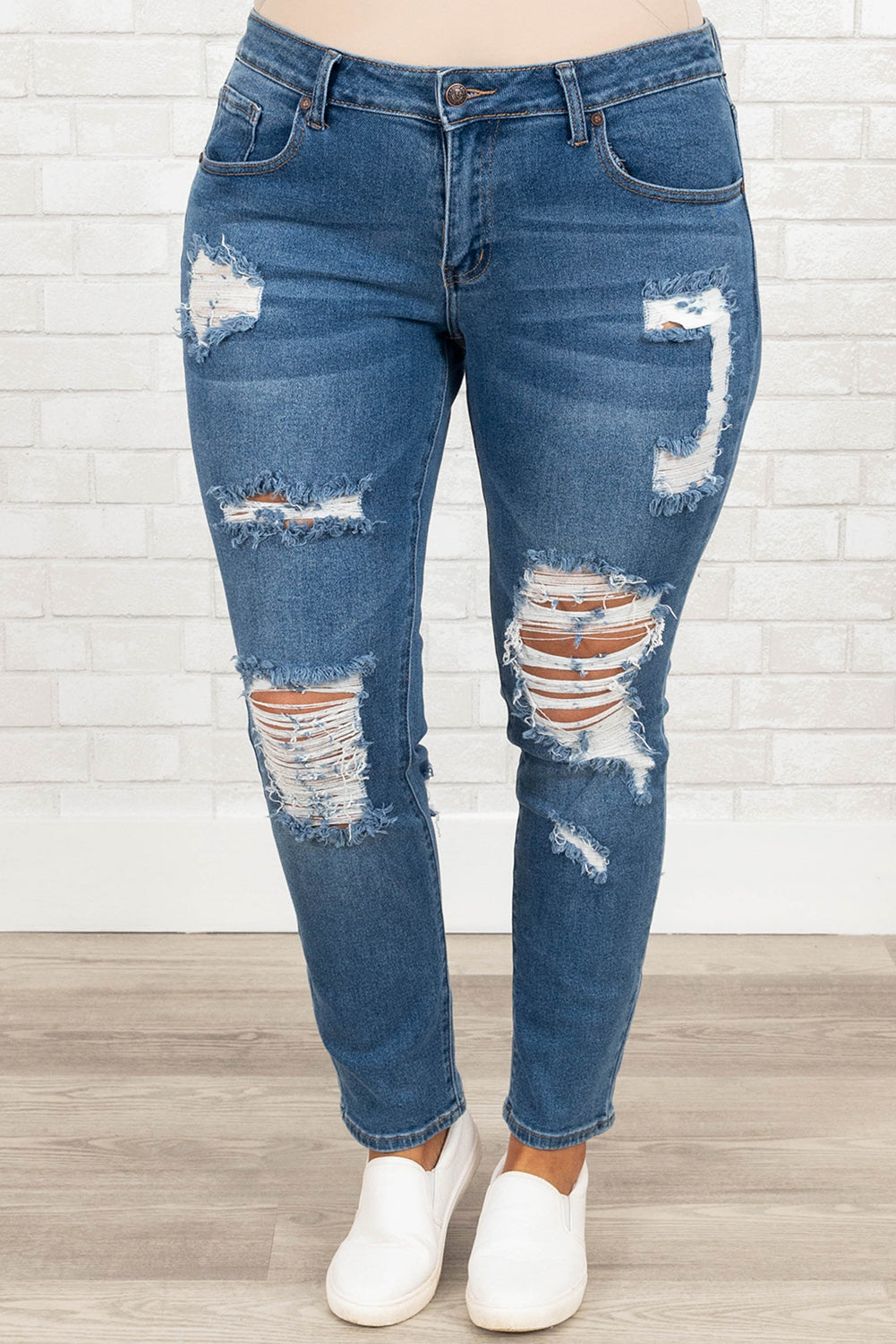 Blue Plus Size Distressed Ripped Skinny Jeans - Bellisima Clothing Collective