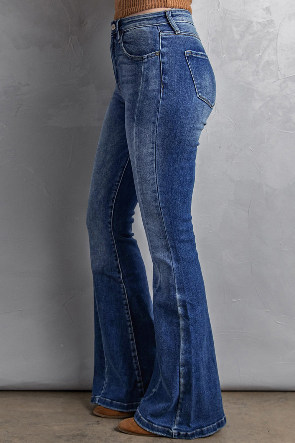 Dark Blue Plus Size Stitching Washed Flare Jeans - Bellisima Clothing Collective