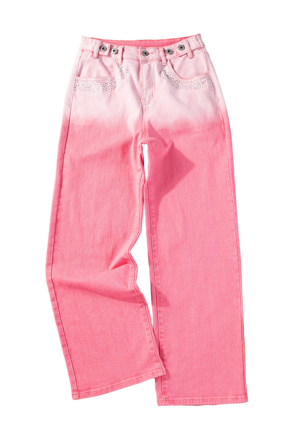 Pink Scattering Rhinestone Gradient Straight Jeans