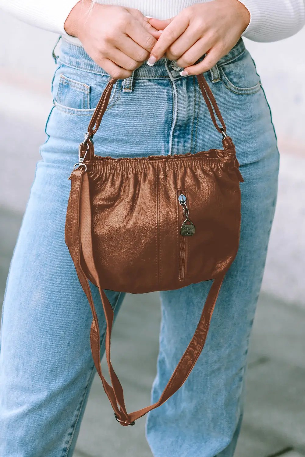 Fiery Red Vintage Leather Pleated Shoulder Bag - Bellisima Clothing Collective