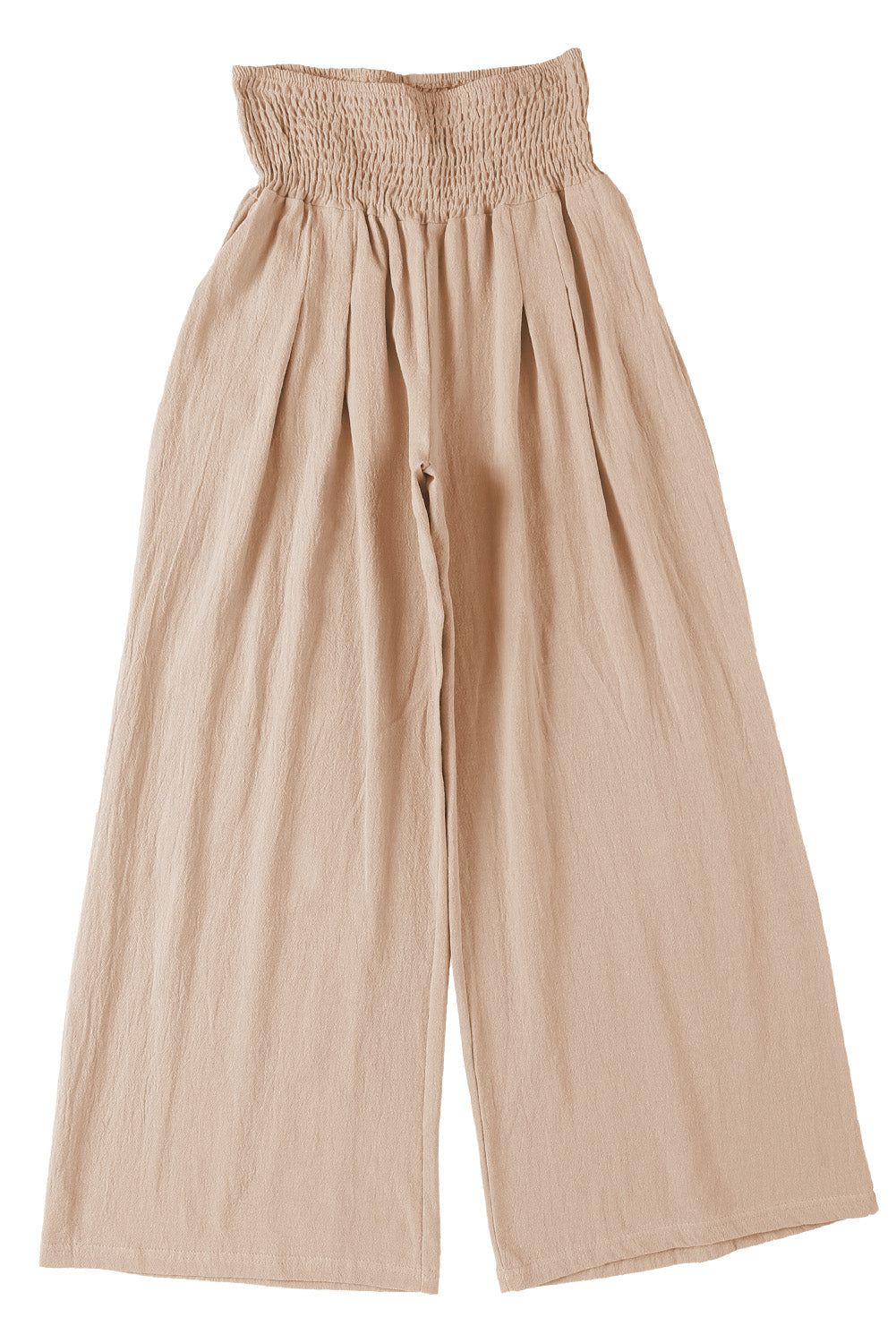 Khaki Smocked Wide Waistband High Waist Wide Leg Pants - Bellisima Clothing Collective