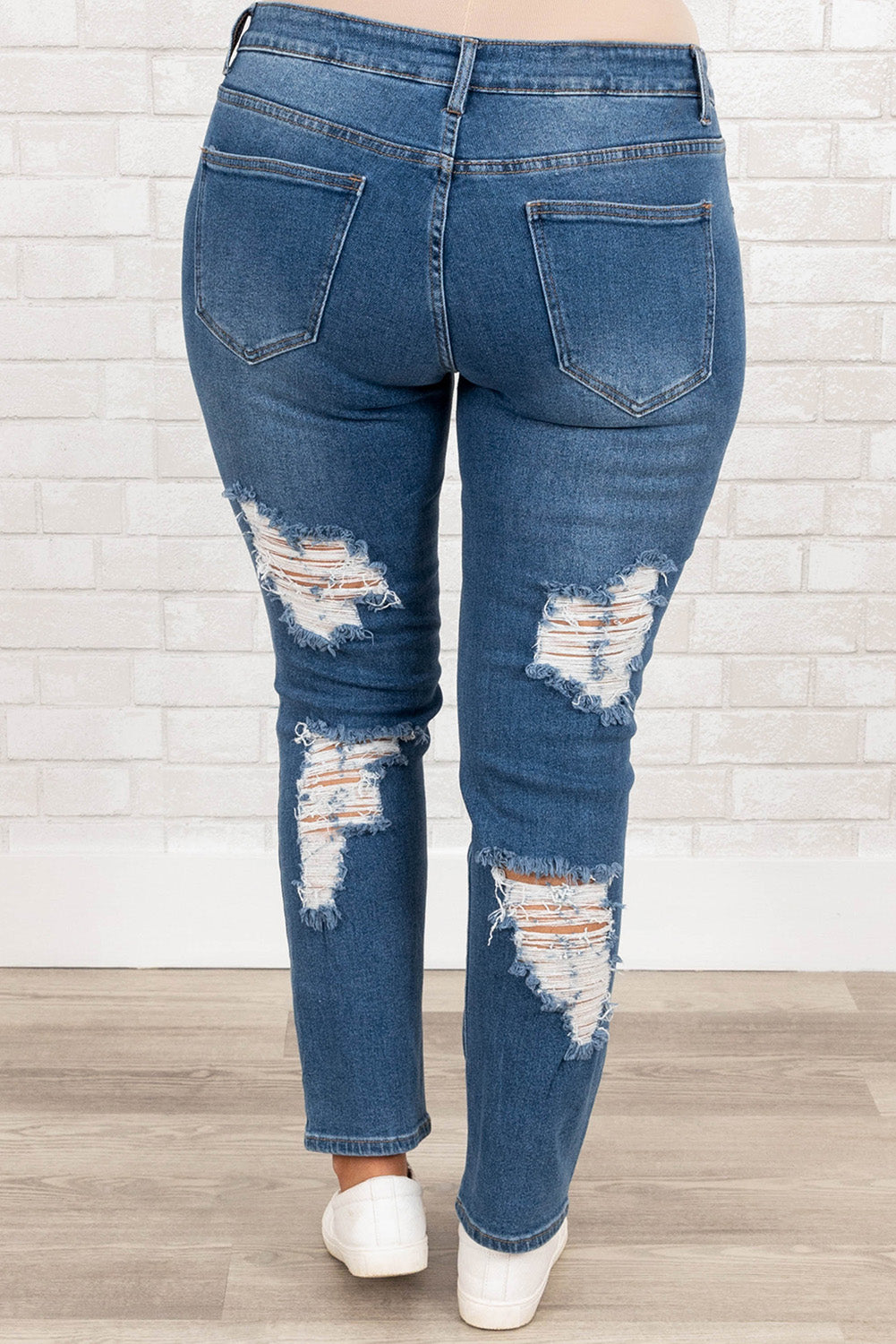 Blue Plus Size Distressed Ripped Skinny Jeans - Bellisima Clothing Collective