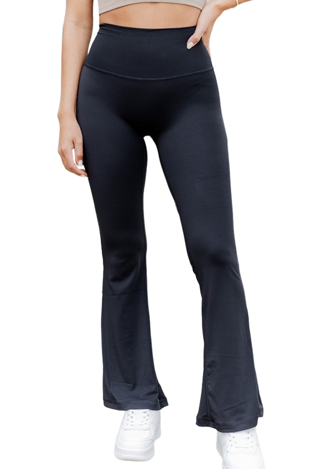 Black Solid Color High Waist Flare Leggings - Bellisima Clothing Collective