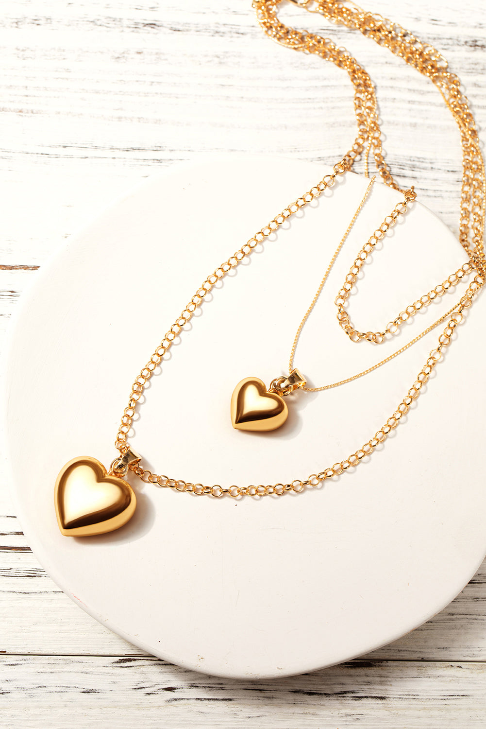 Gold Valentine Multi Layer Heart Shape Pendant Necklace - Bellisima Clothing Collective