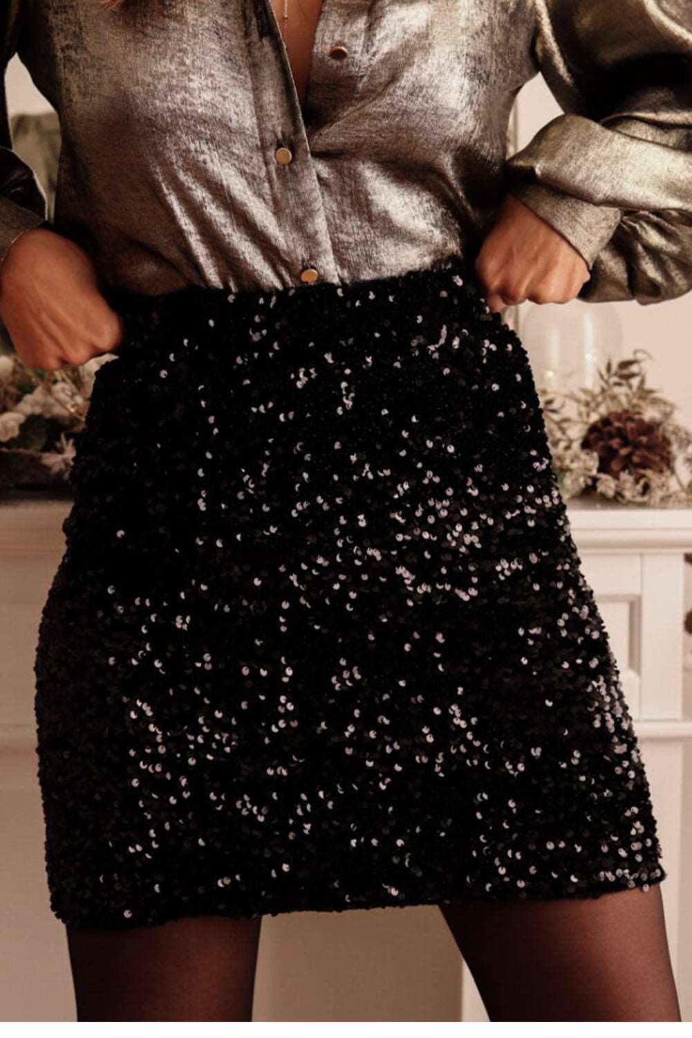 Black Party Sequin Bodycon Mini Skirt - Bellisima Clothing Collective